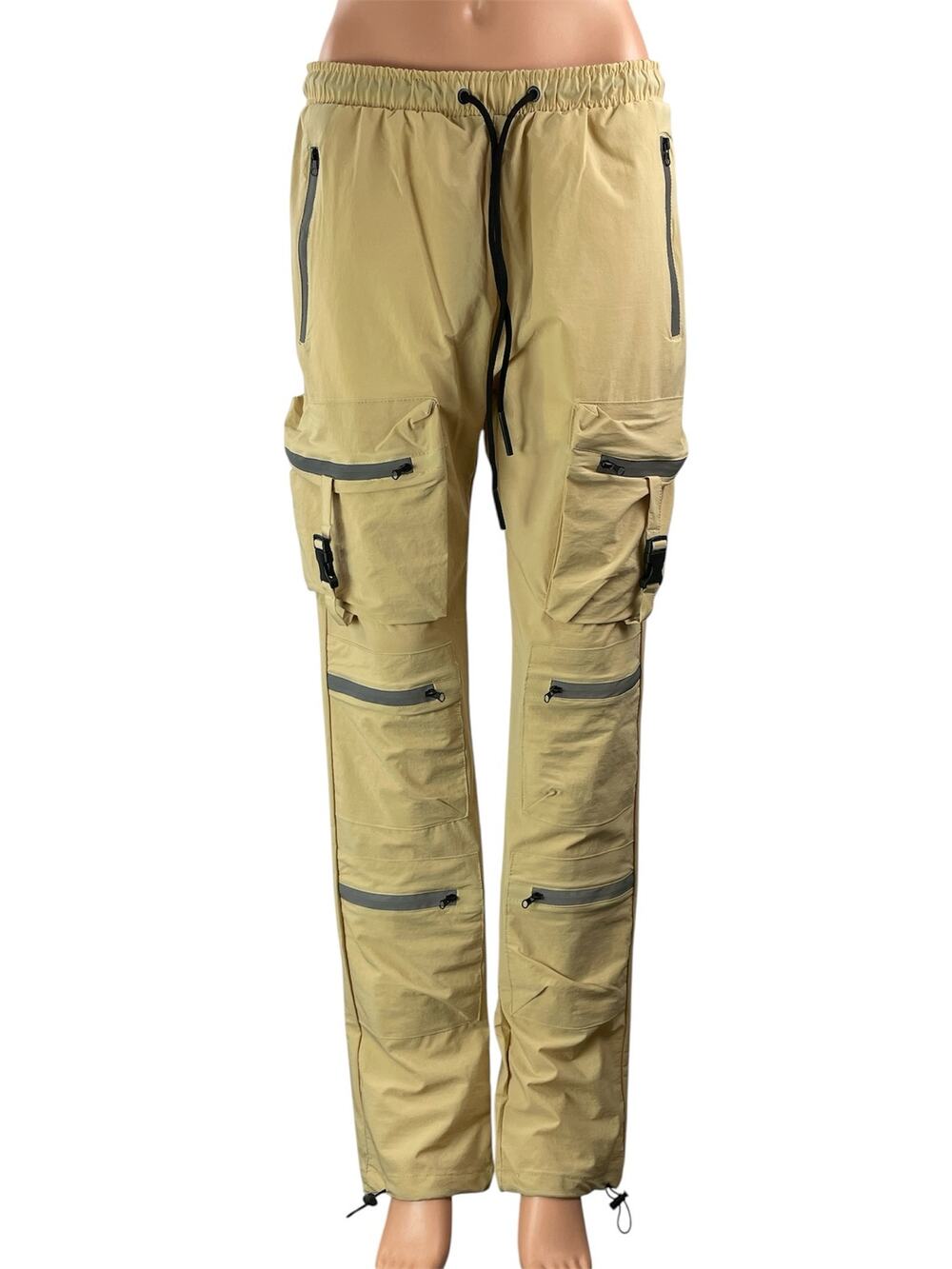 NEW Forever 21 Men's Khaki Tan Multi Zip Pocket Utility Cargo Jogger Pants Sz L